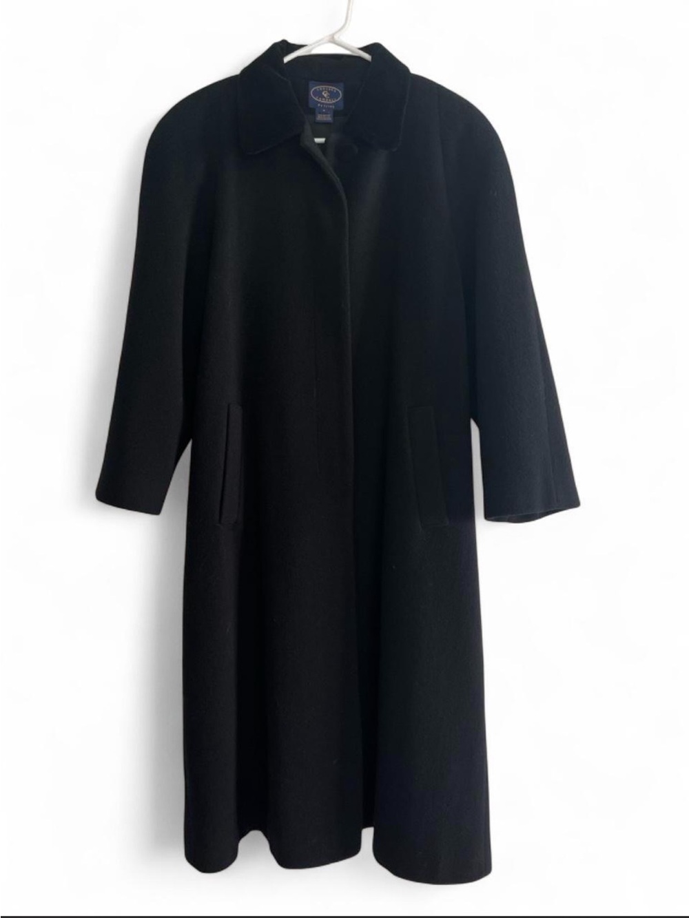 Vintage Chelsea Cambell 100% Wool Long Coat Velvet Collar Black Petite 6